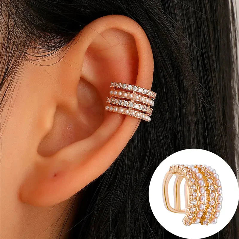VAGZEB Bohemian NO Piercing Crystal Rhinestone Ear Cuff Wrap Stud Clip Earrings For Women Girl Trendy Earrings Jewelry Bijoux-11
