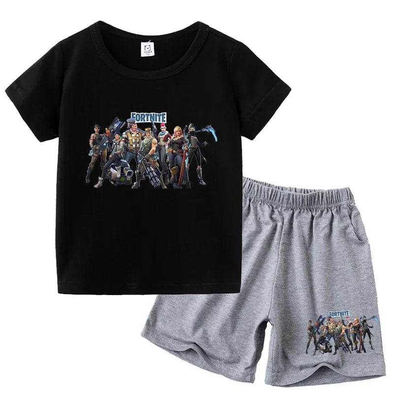 FortnitesT-shirt Shorts for Boys Girl Tee Pants Set Summer 2pcs Children Clothing Tops T-shirts Fortress Night Print Tees Gift