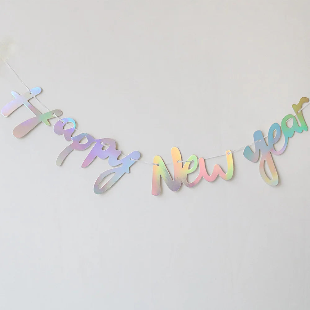 Happy New Year Banners Gold Silver New Year Party Pennant Flags Celebration Activity Decorations Colorful Bunting for 2026