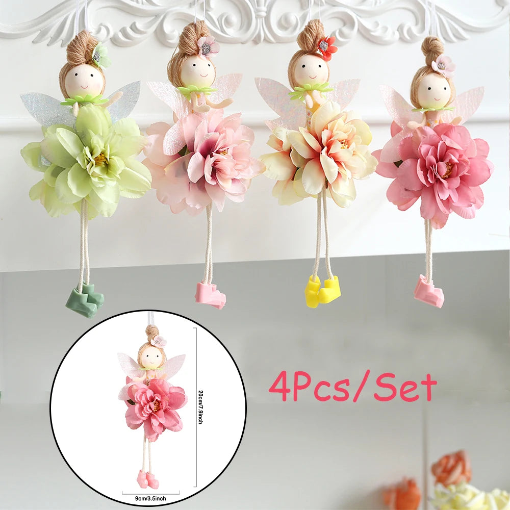 1Set Easter Multi Color Mixed Rabbit Fairy Ornament Yarn Skirt Bunny Angel Girl Pendant Happy Easter Party Spring Home Decor Kid