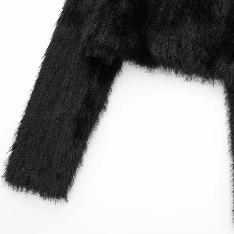 Winter Short Coat Turn Down Collar Elegant Fashion Lapel Faux Fur Coat Jacket French Style Female Warm Outerwear Women Clothing