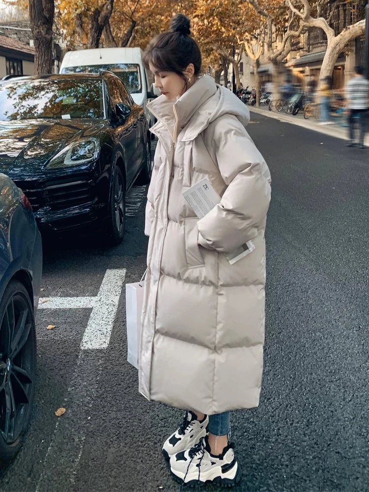 Winter Jacket 2025 New Long Coat Down Cotton Jackets Korean Loose Korean Fashion Bubble Coat Buggy Hooded Parkas Female Outwear