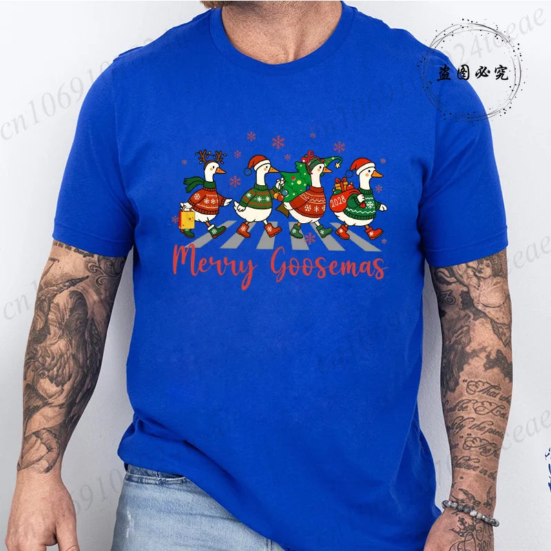 Christmas Family T Shirt for Men Women Funny Goose Group Matching Christmas Print Men Top Graphic Fashion Design T-Shirt Casual