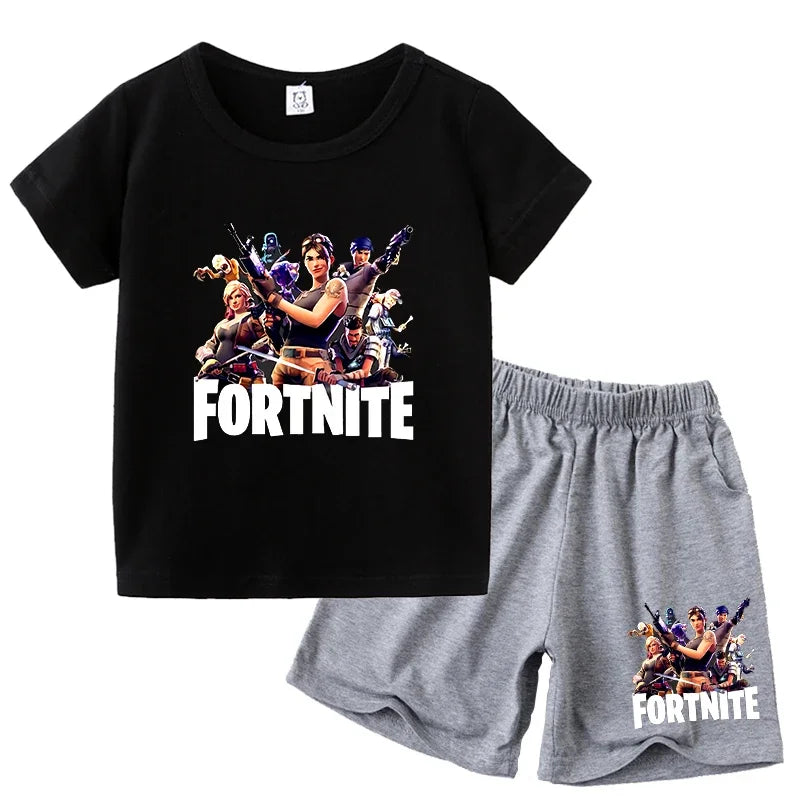 FortnitesT-shirt Shorts for Boys Girl Tee Pants Set Summer 2pcs Children Clothing Tops T-shirts Fortress Night Print Tees Gift