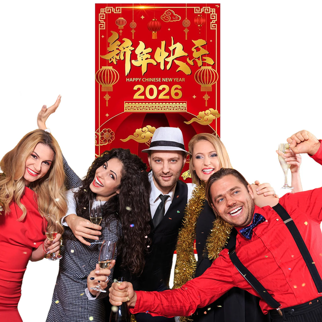 Year of The Horse 2026 Happy Chinese New Year Door Cover Decorations Banner Flag Welcome Hanging Backdrop Sign Party Background