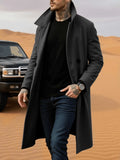 Winter Essential Trench! Men's Wool Coat with Lined Thermal Fabric: Classic Trench Style, Solid Jacket, Travel Ready!