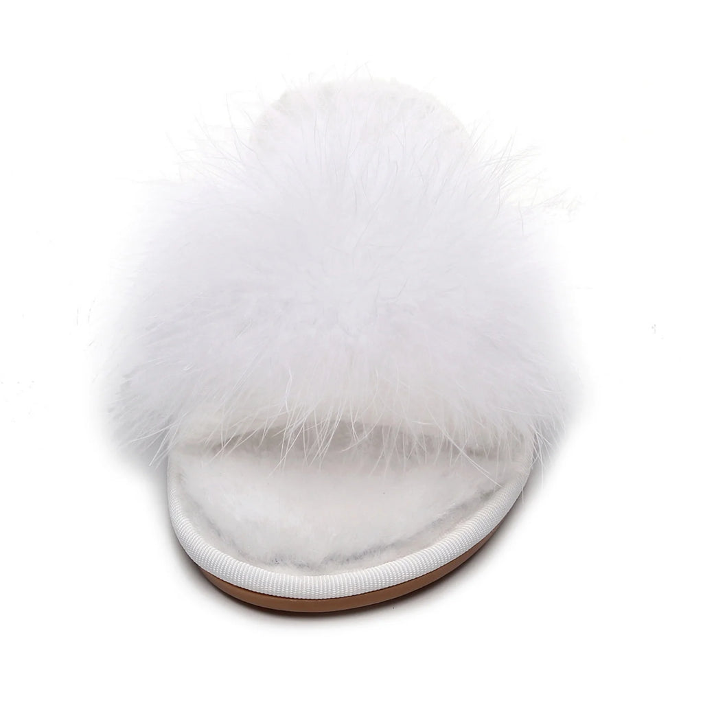 FAYUEKEY Spring Summer Winter Home Cotton Fluffy Plush Fur Slippers Women Wedding Floor Bedroom Flat Shoes