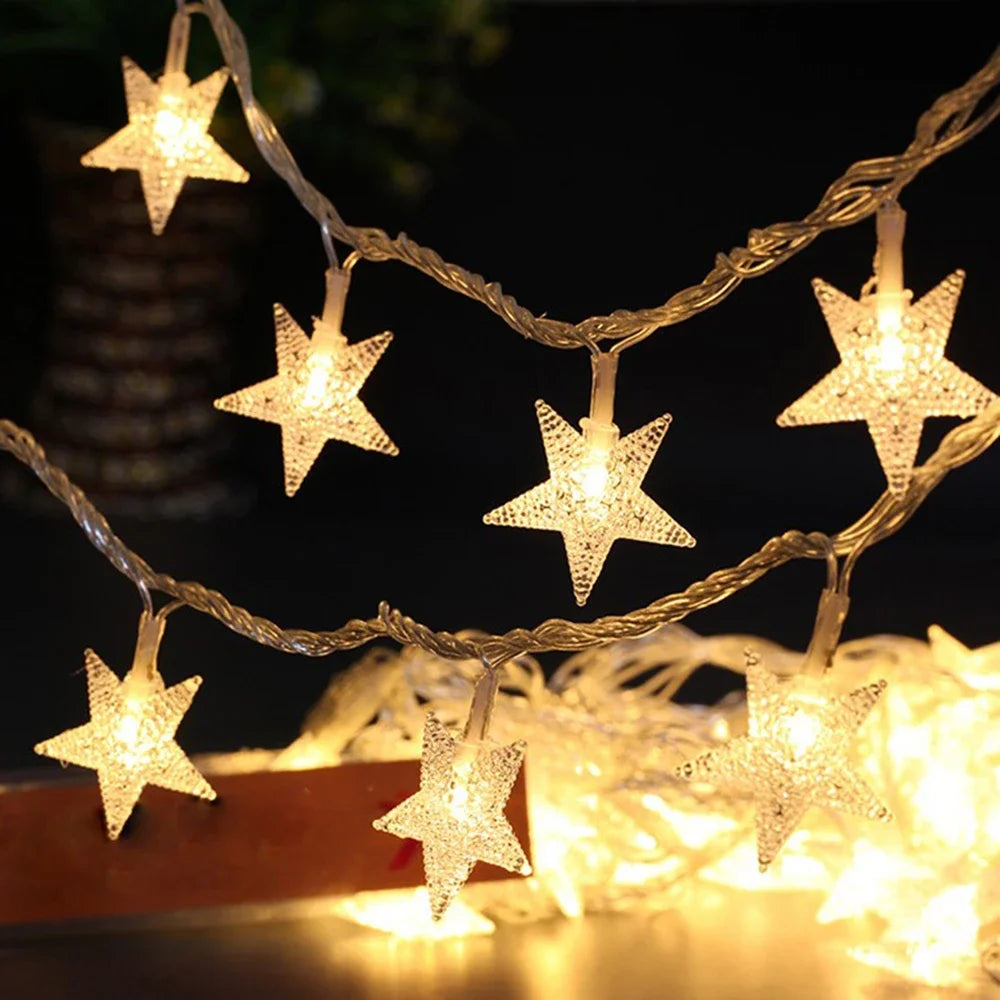 10L/20L/40L/80L LED Star String Lights Christmas Garland Battery USB Powered Wedding Party Curtain String Fairy Lamps For Home
