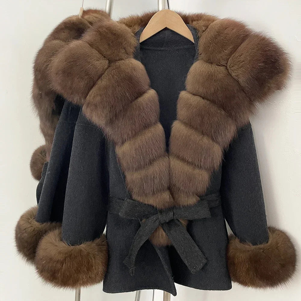 Women Winter Coats Korean Popular Women's Clothes High Quality Coat Outerwear 2025 Ladies Wool Coats with Real Fur Trim Clothing