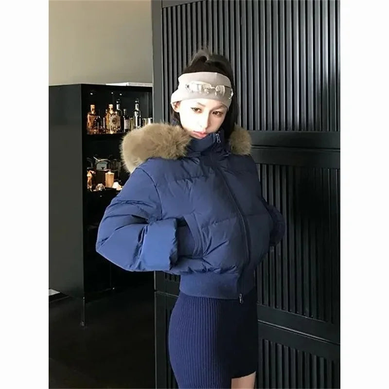 Winter Parkas Women Jacket New Down Cotton Padded Parka Fur Collar Long Sleeves Casual Snow Wear Coat Female Jackets Outwear