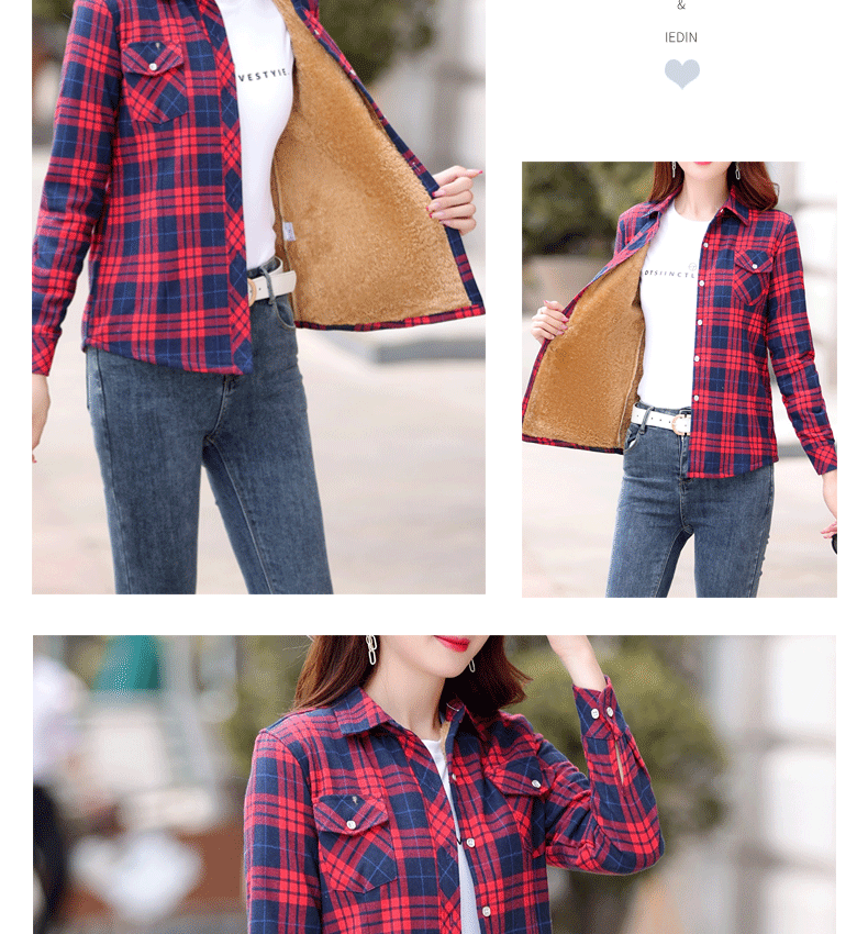 Thickened Fleece Women's Long Sleeve Shirt Autumn Winter New Style Warm Plaid Loose Fit Korean Style Cotton Button up Top