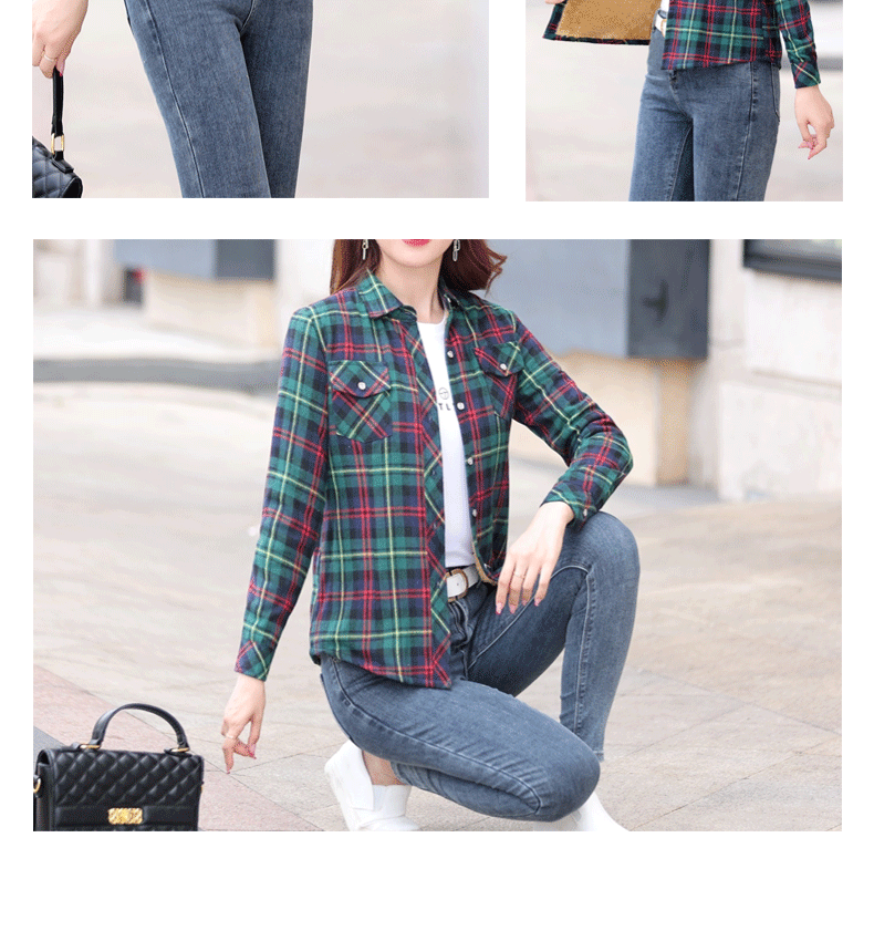 Thickened Fleece Women's Long Sleeve Shirt Autumn Winter New Style Warm Plaid Loose Fit Korean Style Cotton Button up Top
