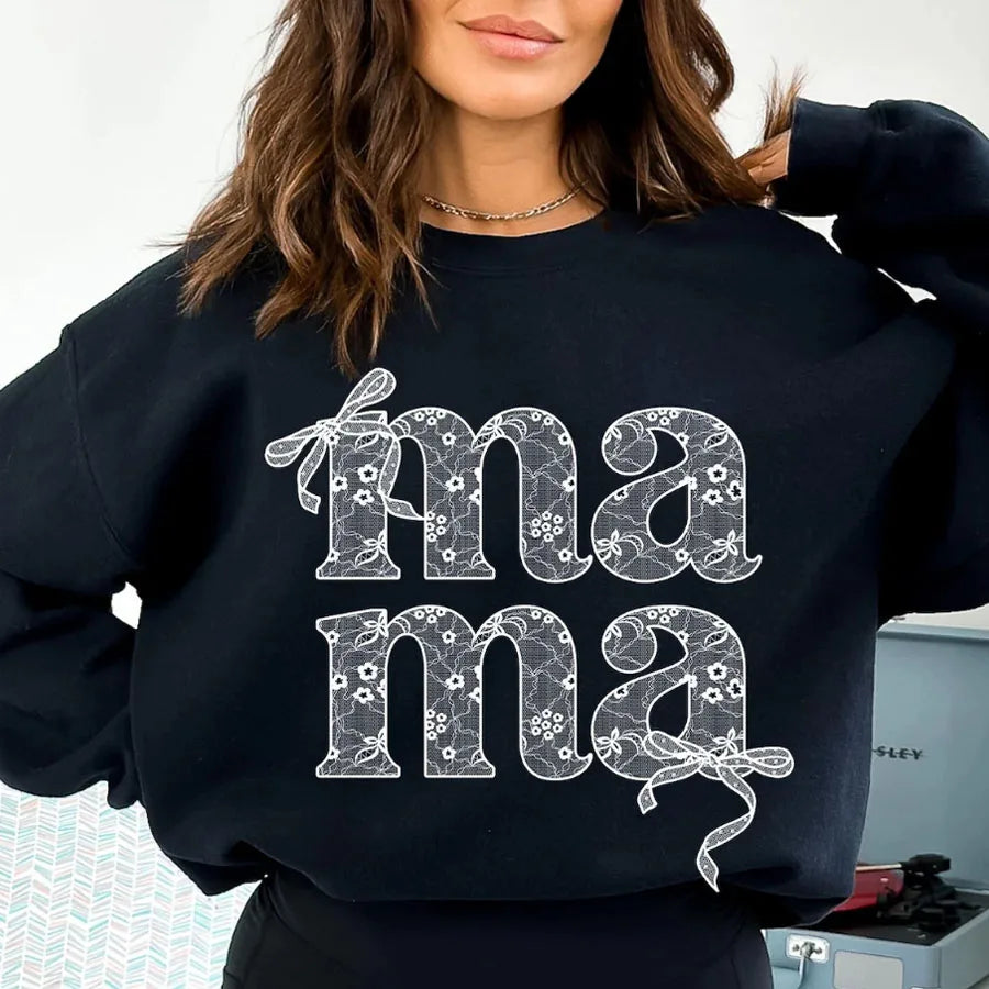 Mother's Day Lace mama Bow Mom DIY Iron-On Heat Transfer Sticker Decals T-shirts Sweatshirts Bag Clothing Fabric Handmade Decor