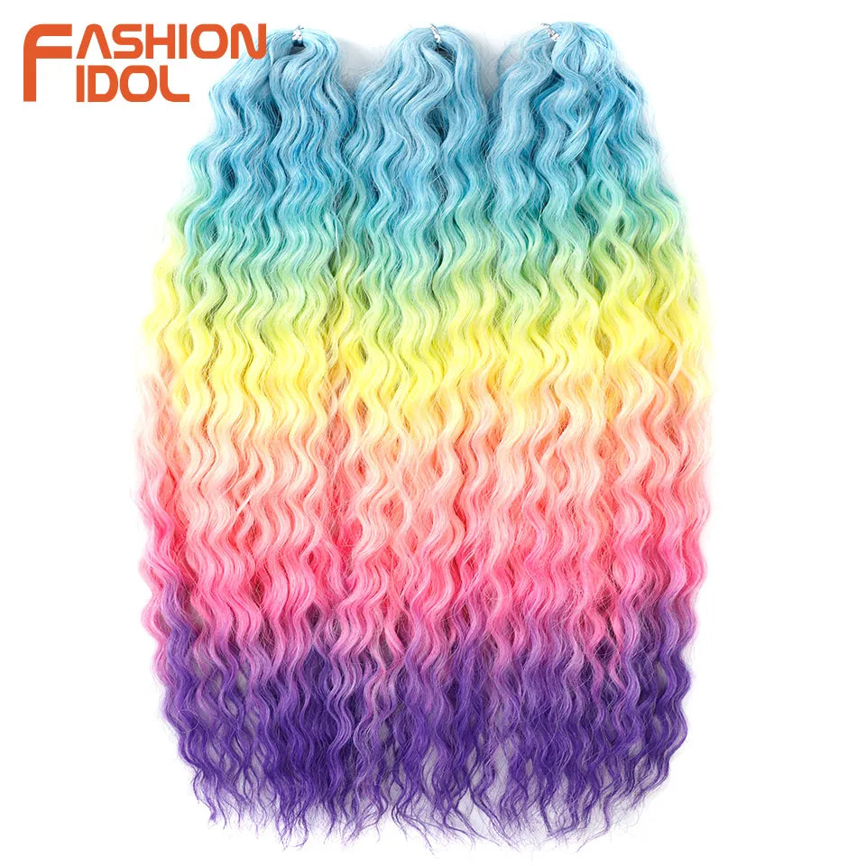 FASHION IDOL Ariel Twist Crochet Hair Synthetic 22 Inch 300g 3 Bundles Water Wave Hair Extensions Ombre Blonde Braid Curly Hair