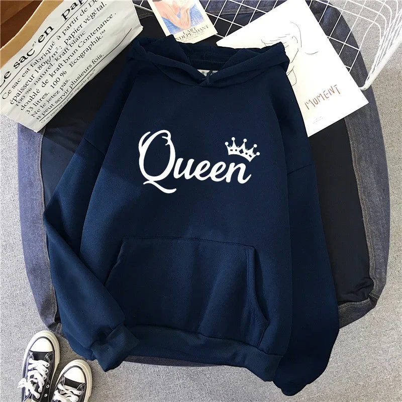 Queen Printing Womens Hoodies Casual Sweatshirts Outdoors Sports Jogging Woman Clothing Autumn Winter Fashion Street Sportswear