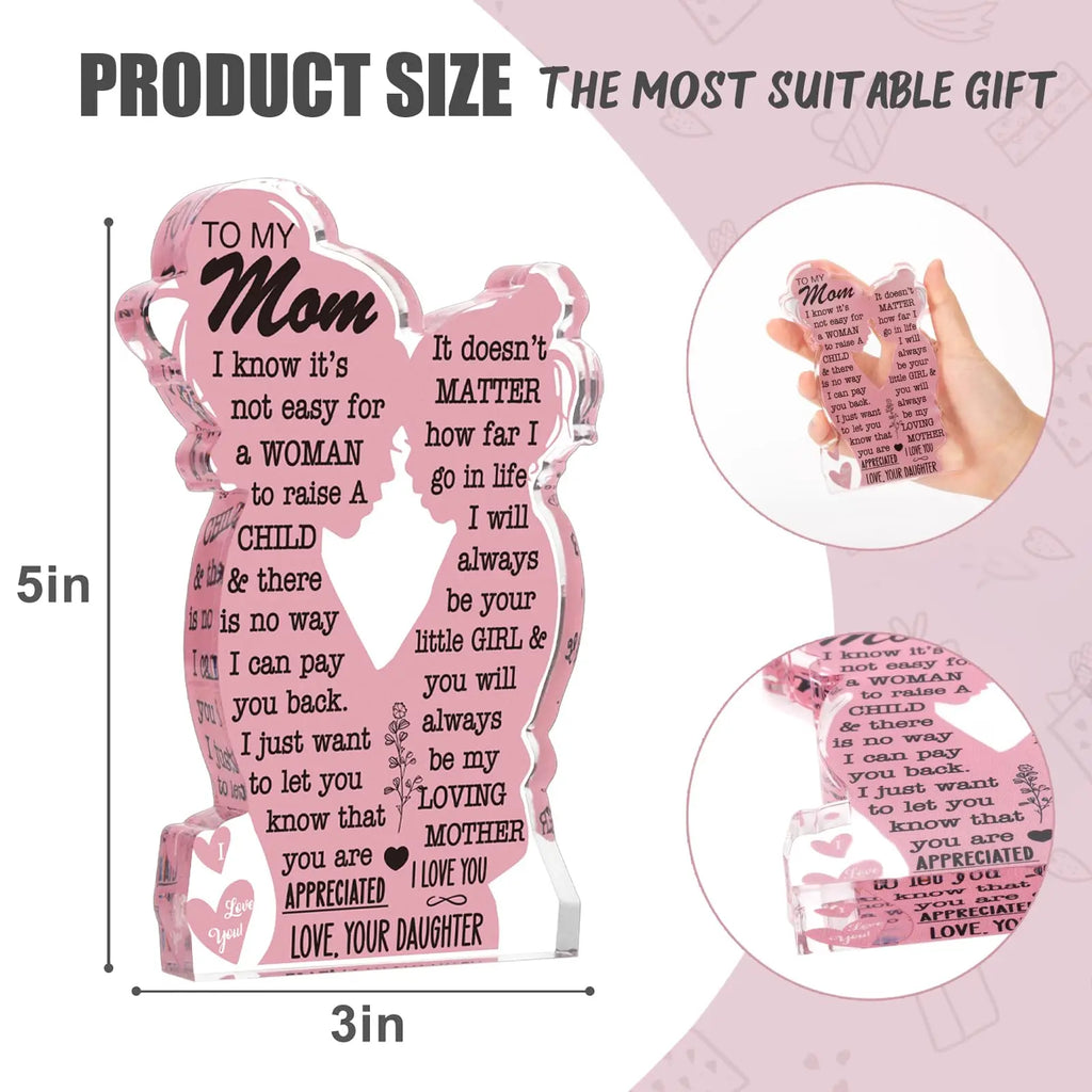 2025 Mother's Day Gift Acrylic Plaque Sign Mom Gifts Mothers Day Gifts from Daughter Mom Birthday  I Love Mom Best Mom Ever Gift