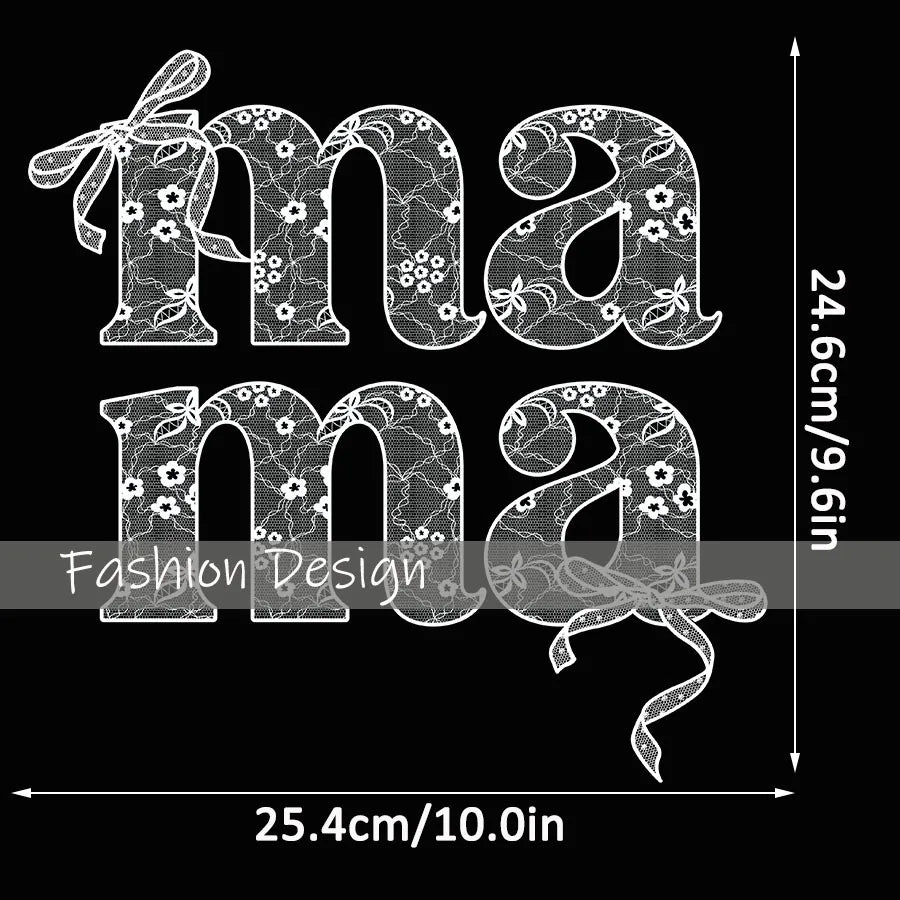 Mother's Day Lace mama Bow Mom DIY Iron-On Heat Transfer Sticker Decals T-shirts Sweatshirts Bag Clothing Fabric Handmade Decor