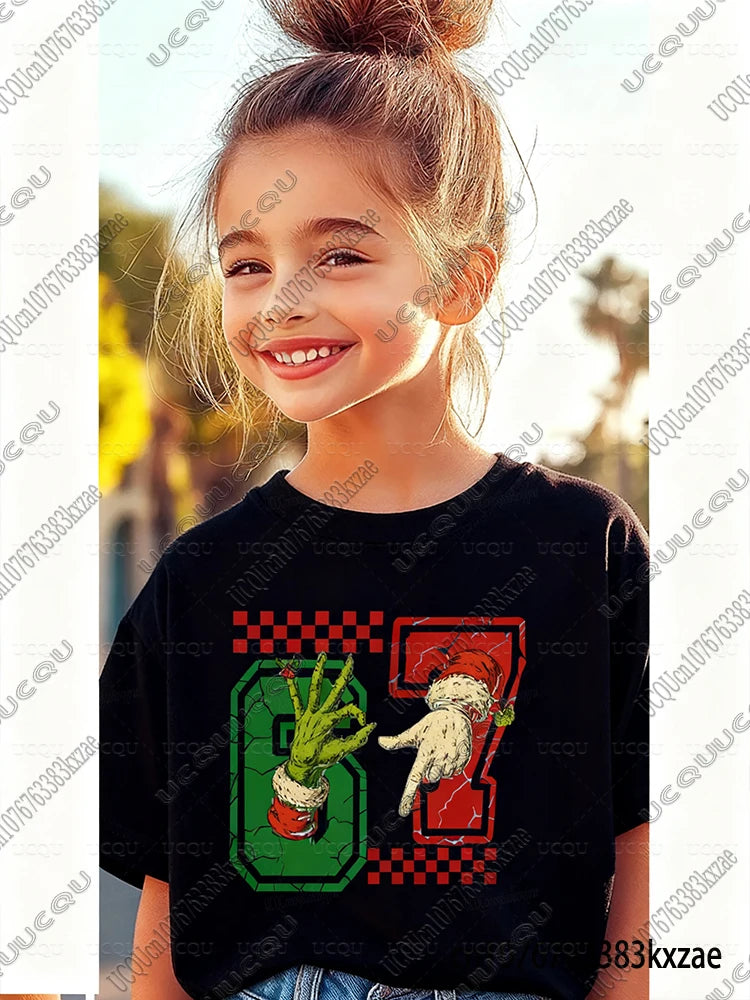 67 Meme Funny Christmas Tshirt for Kid Casual Cotton Short Sleeve Boys Girls Comfortable Top Street Fashion Parent Child Clothes