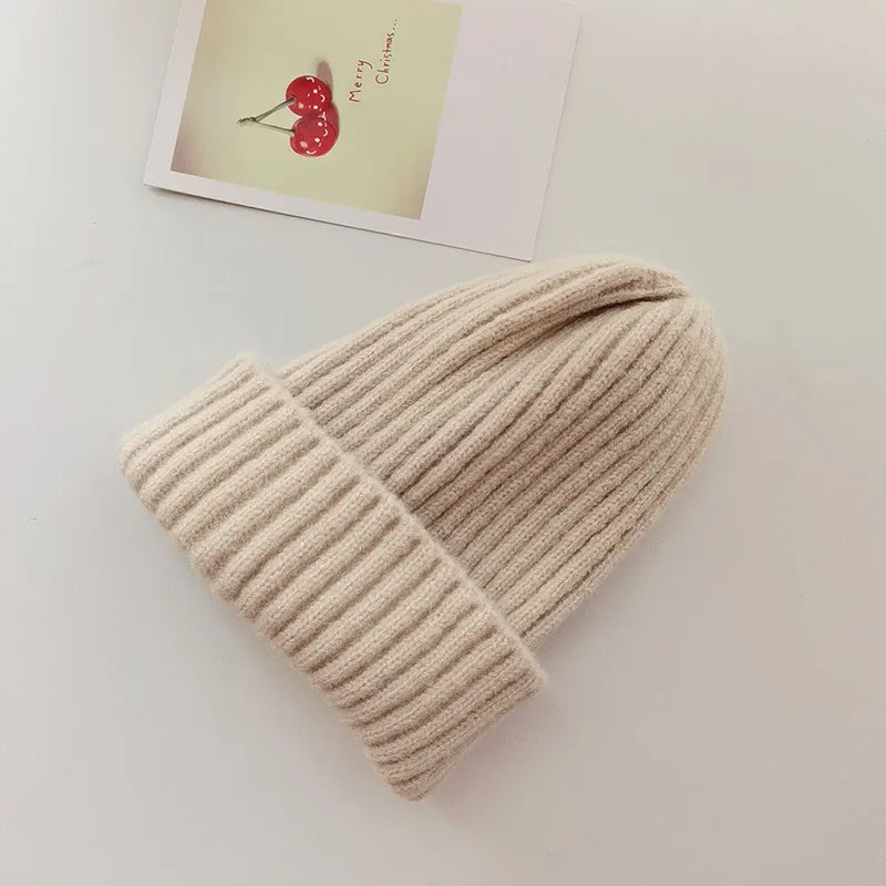 Winter Hats For Girls Boys Beanie Children Solid Color Knitted Ear Protection Keep Warm Baggy Cap Trendy Bonnet Winter Cap