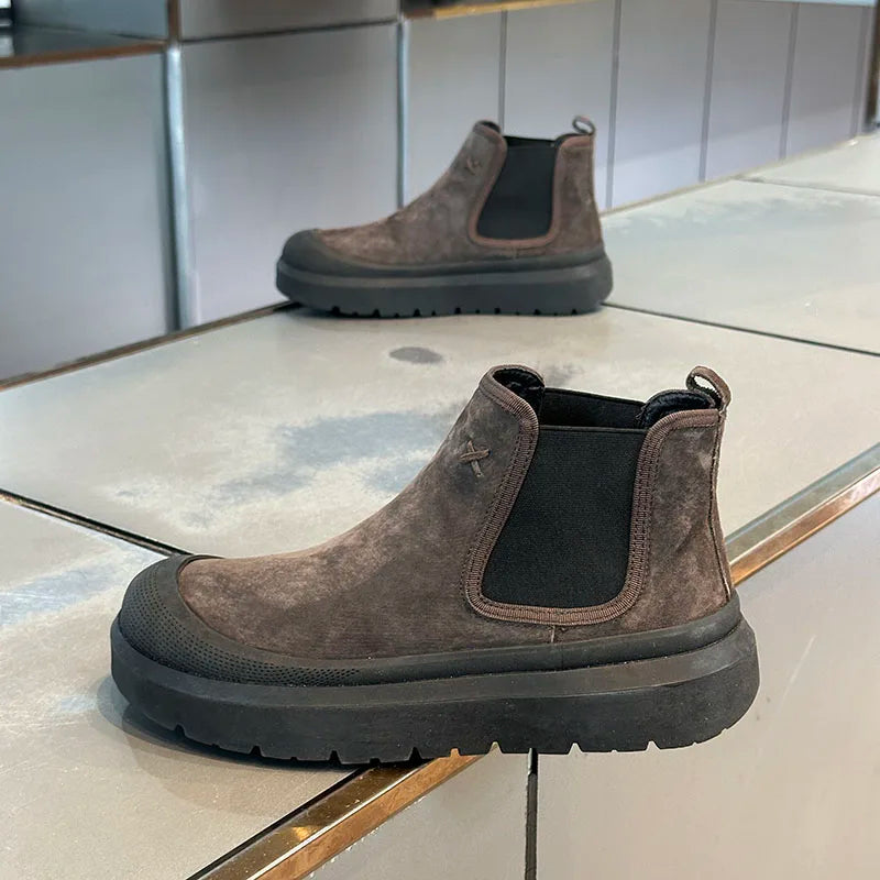 Winter Men Cow Suede Snow Boots Outdoor Cotton Boots for Fashion Handmade Casual Shoes with Waterproof Non-slip Ankle Boots