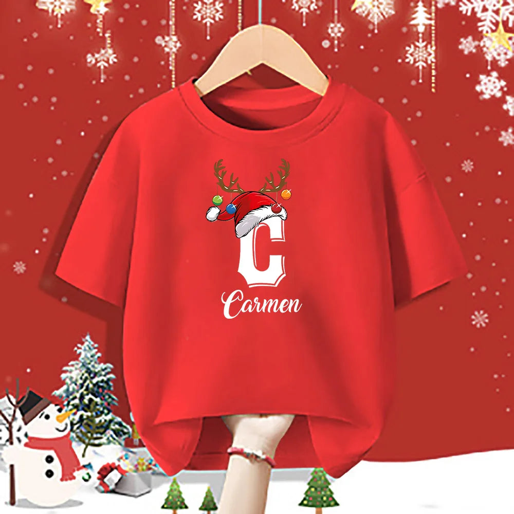 Personalized Christmas Family Matching Clothes Initial with Name Mom Dad Daughter Son Baby Tops Shirt Holiday Girl Boy T-shirt