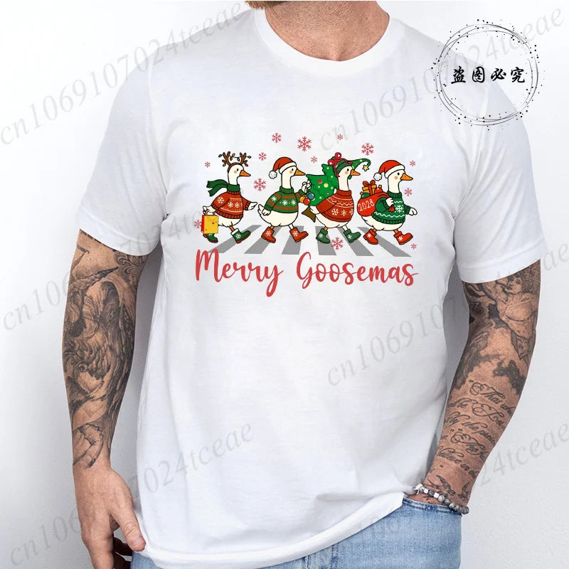 Christmas Family T Shirt for Men Women Funny Goose Group Matching Christmas Print Men Top Graphic Fashion Design T-Shirt Casual