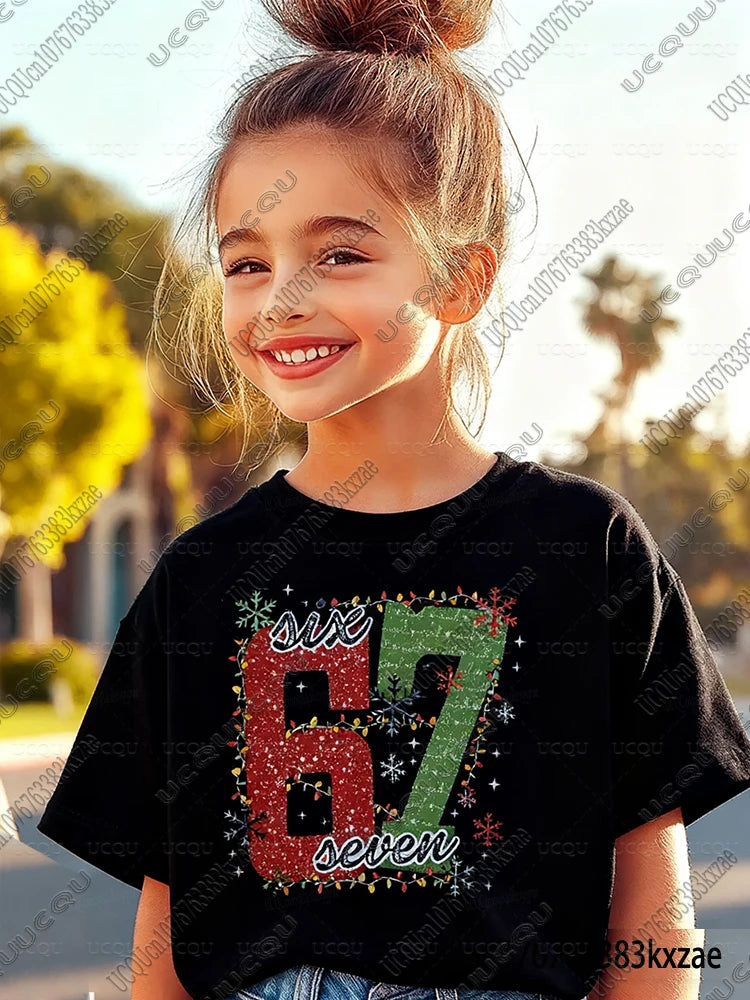 67 Meme Funny Christmas Tshirt for Kid Casual Cotton Short Sleeve Boys Girls Comfortable Top Street Fashion Parent Child Clothes