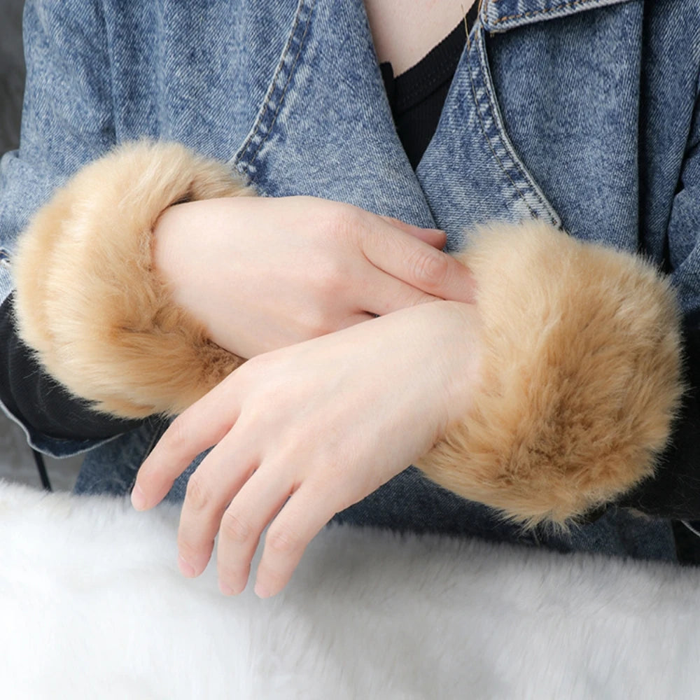 Winter Warm Women Faux Fur Arm Sleeve Soft Elastic Wrist Slap On Cuffs Arm Warmer Plush Thicken Accessories Fashion Coat Decora