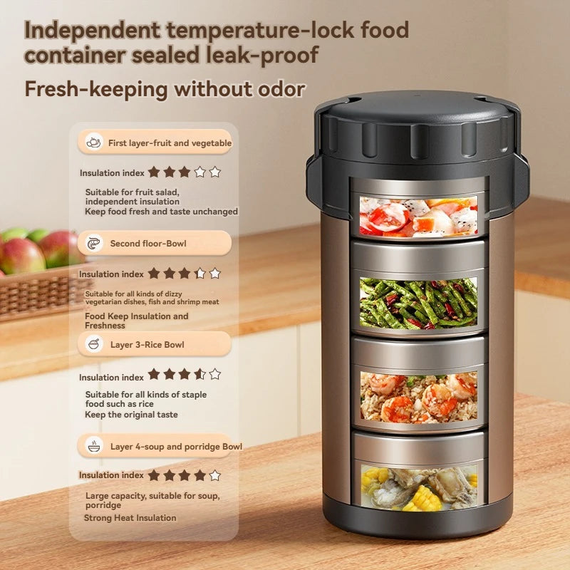 Stainless Steel Lunch Box, Large Capacity, Outdoor Portable Bento Box, Multi-Layer Thermal Food Storage Container, New Upgrade