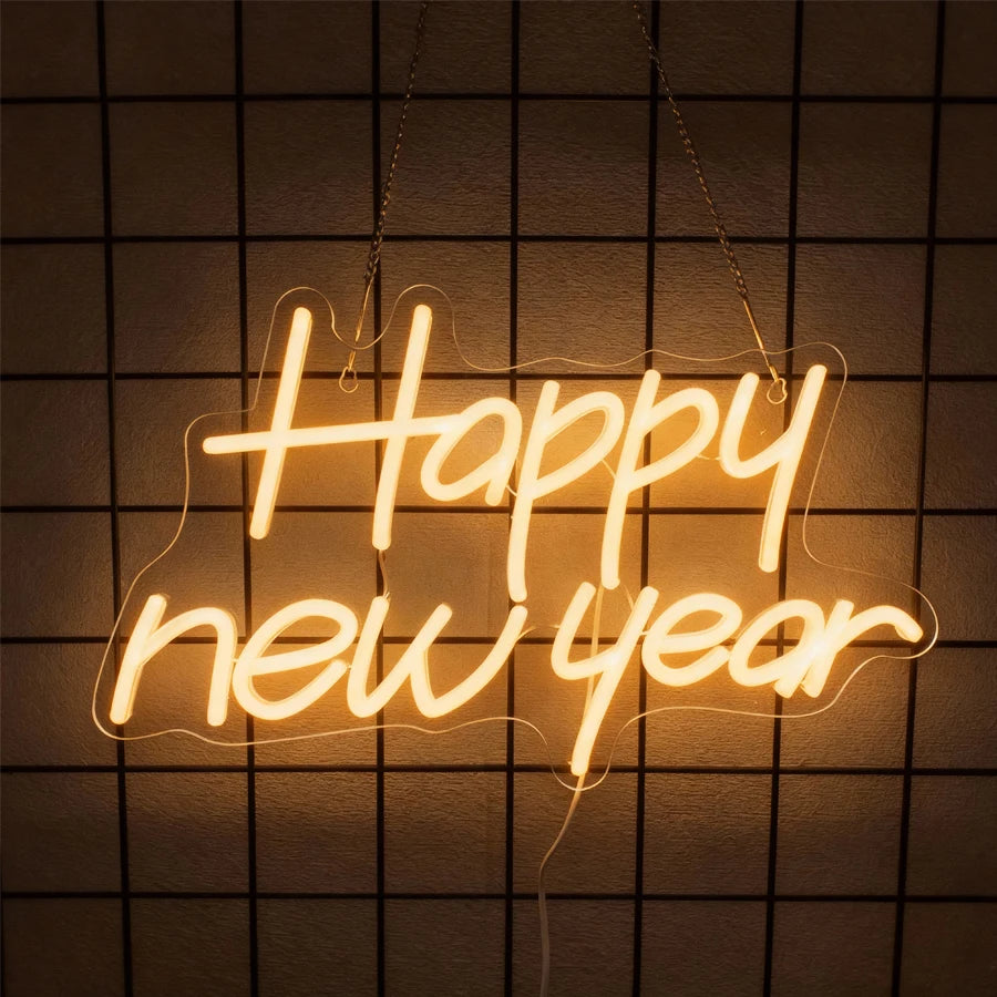 Happy New Year Neon Sign, Led Letter Icon, Used For Family, Bedroom, Spring Festival Party, Christmas Decor, Gifts For Friends.