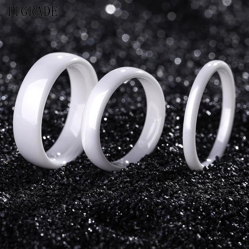 Tigrade 2/4/6mm White Ceramic Ring Black Wedding Engagement Band Men Women Rings Anti-Allergy Minimalist Female Anillos Gentle