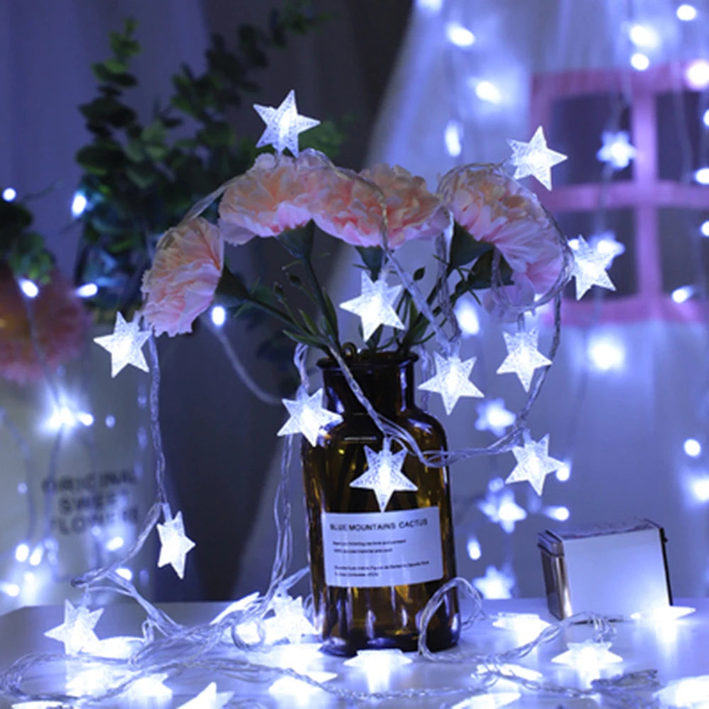 10L/20L/40L/80L LED Star String Lights Christmas Garland Battery USB Powered Wedding Party Curtain String Fairy Lamps For Home