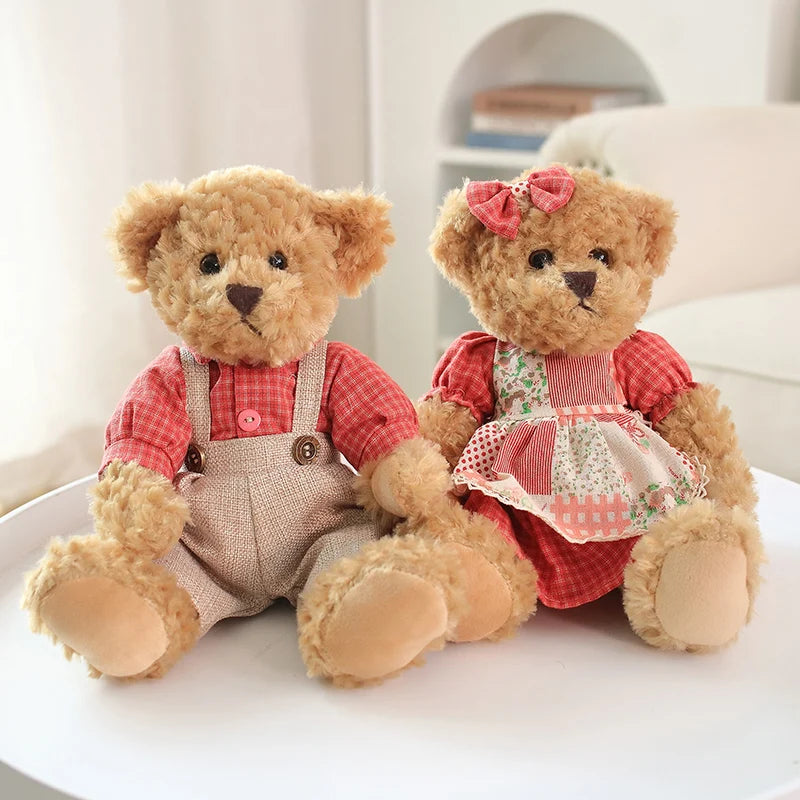 2 pcs/lot 26cm Lovely Couple Teddy Bear With Cloth Plush Toys Dolls Stuffed Toy Kids Baby Children Girl Birthday Christmas Gift