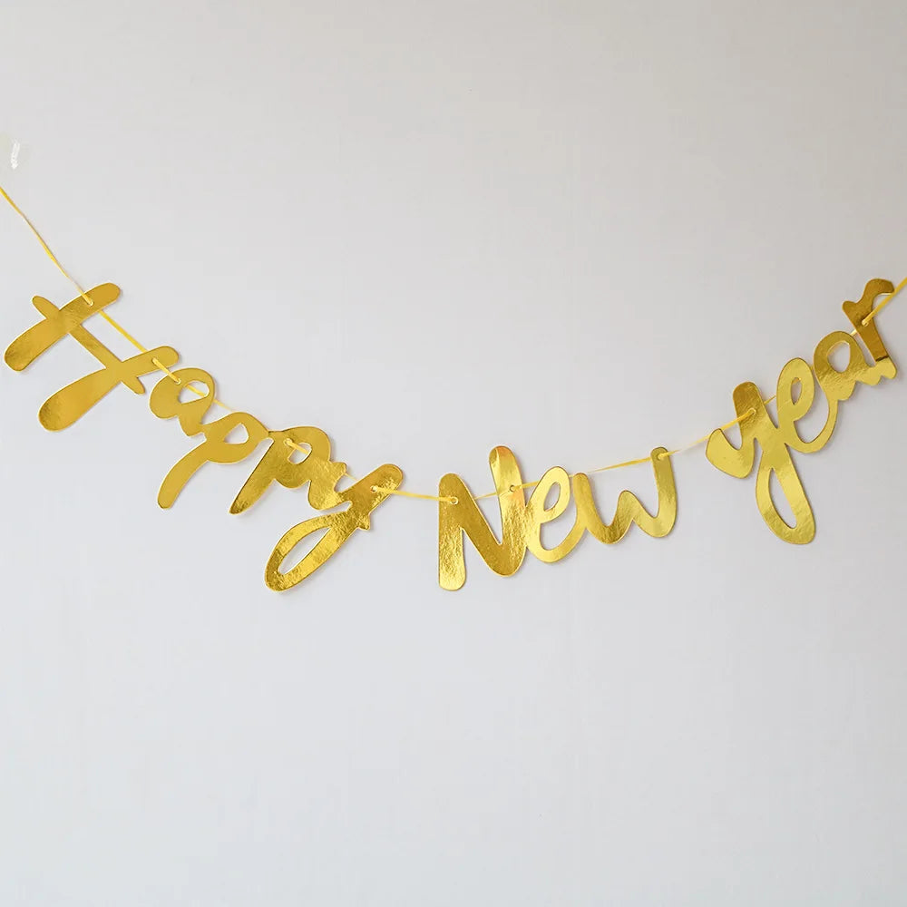 Happy New Year Banners Gold Silver New Year Party Pennant Flags Celebration Activity Decorations Colorful Bunting for 2026