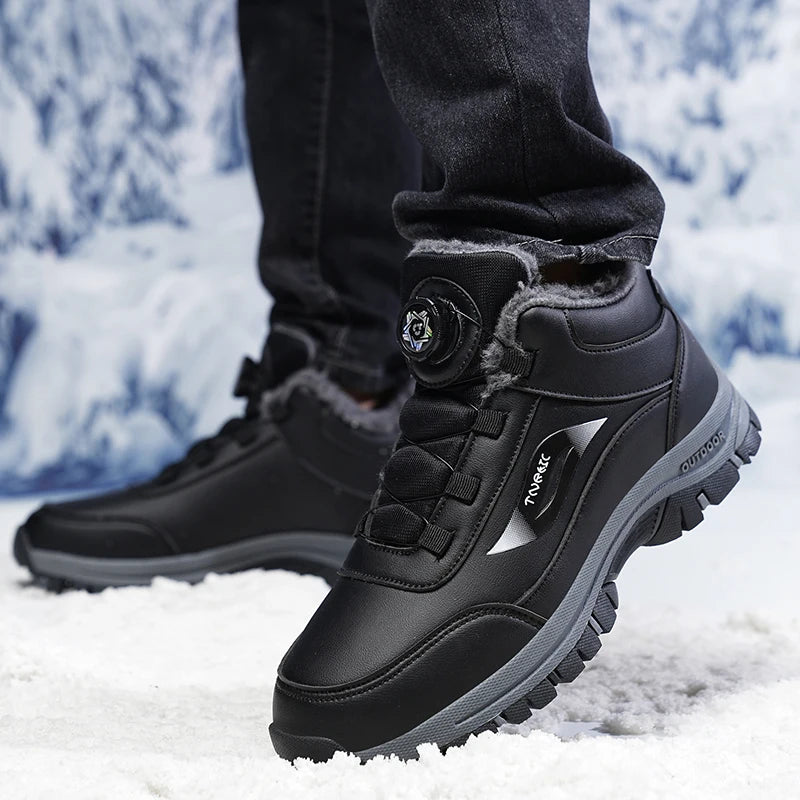 Winter Boots for Men New Waterproof PU Leather Warm Snow Ankle Boots Outdoor Warm Plush Non-slip Work High-top Casual Shoes