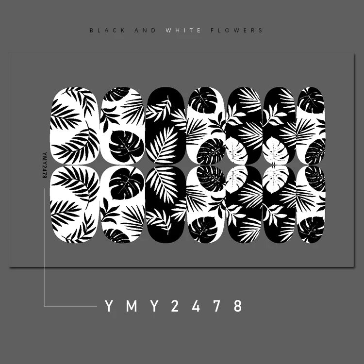 Full Cover Nail Stickers Black and White Nail Decoration Nails Sticker Designer Self Adhesive Nail Sticker Nail Art Sticker