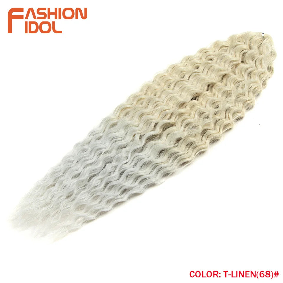 FASHION IDOL Ariel Twist Crochet Hair Synthetic 22 Inch 300g 3 Bundles Water Wave Hair Extensions Ombre Blonde Braid Curly Hair