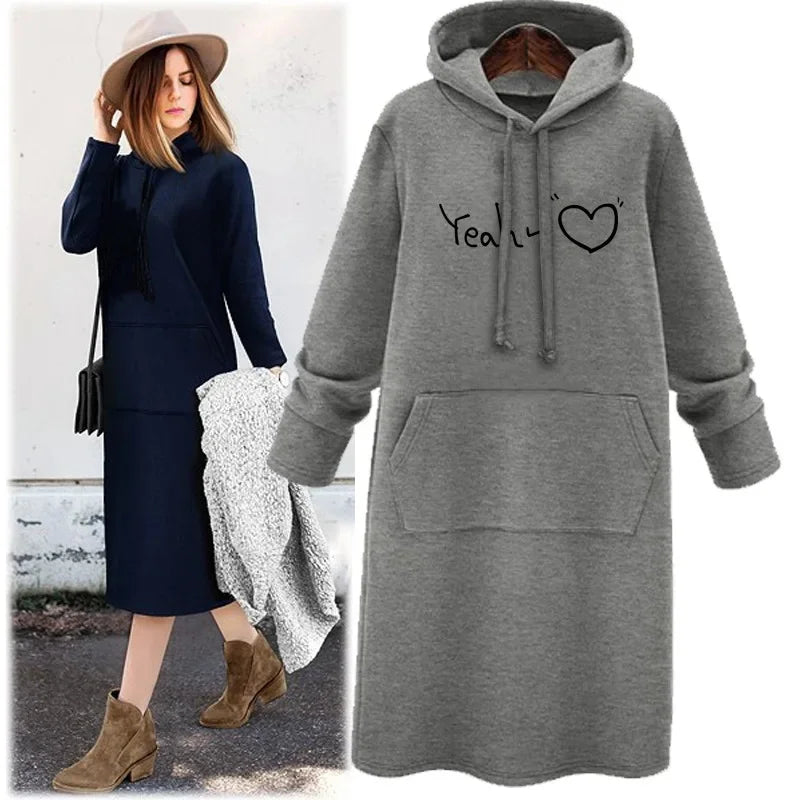 Thickened Fleece Hoodie Women's Long Sleeve round Neck Pullover Sweatshirt Winter Warm Style Loose Slimming Mid-Length Hoodie