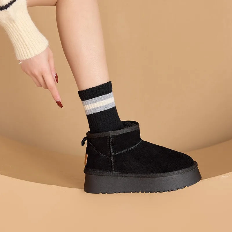 Winter  new women's snow boots cow suede sleeve casual cotton shoes platform cotton boots