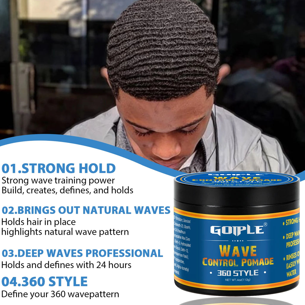 360 Styles Wave Pomade for Men Firm Hold Natural Shine Wave Training & Holding Pomade Easy to Wash Out Wave Grease