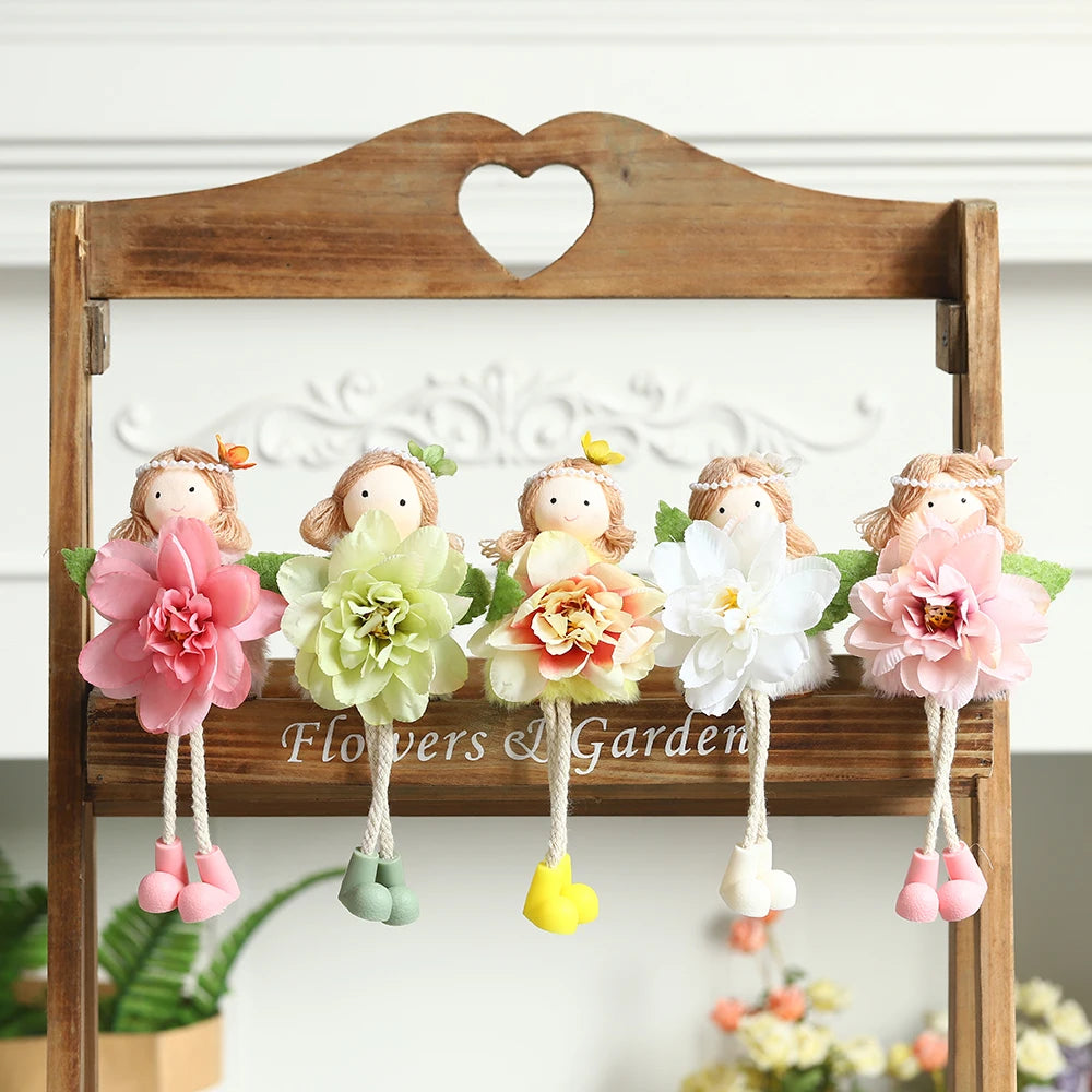 1Set Easter Multi Color Mixed Rabbit Fairy Ornament Yarn Skirt Bunny Angel Girl Pendant Happy Easter Party Spring Home Decor Kid