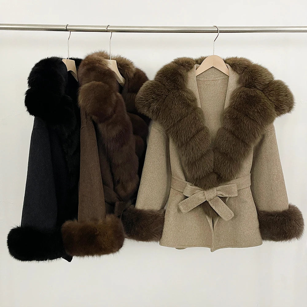 Women Winter Coats Korean Popular Women's Clothes High Quality Coat Outerwear 2025 Ladies Wool Coats with Real Fur Trim Clothing