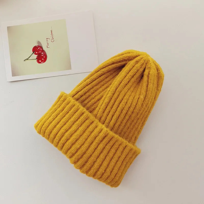 Winter Hats For Girls Boys Beanie Children Solid Color Knitted Ear Protection Keep Warm Baggy Cap Trendy Bonnet Winter Cap