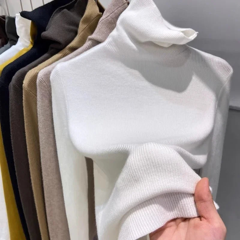 Women Knitted Ribbed Pullover 2025 Autumn Winter Sweater Sweater Long Sleeve Turtleneck Slim Jumper Soft Warm Pull Femme Tops