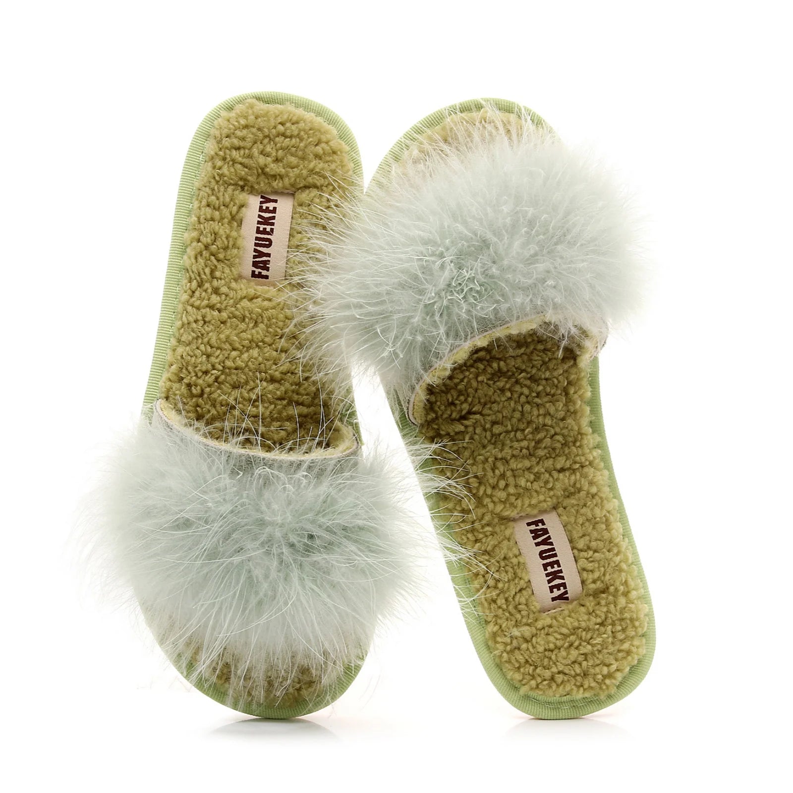FAYUEKEY Spring Summer Winter Home Cotton Fluffy Plush Fur Slippers Women Wedding Floor Bedroom Flat Shoes