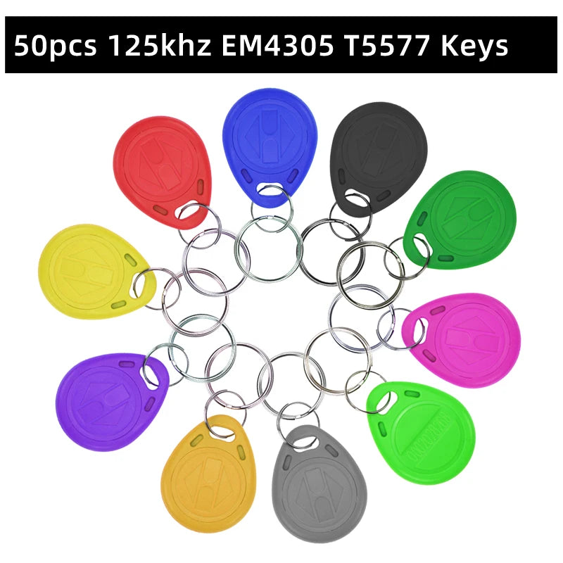 50pcs/lot EM4305 T5577 125khz Copy Rewritable Writable Rewrite keyfobs RFID Tag Key Ring Card Proximity Token Badge Duplicate