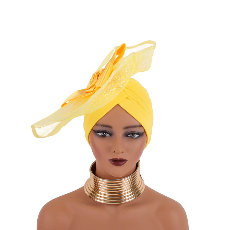 Retro Veil Turban Cap for Women Exaggerated Party Headpiece Hat African Head Wraps Bonnet Muslim Wrap Head Turbans