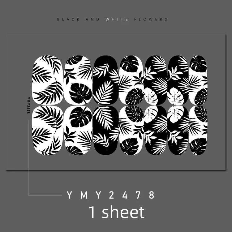 Full Cover Nail Stickers Black and White Nail Decoration Nails Sticker Designer Self Adhesive Nail Sticker Nail Art Sticker