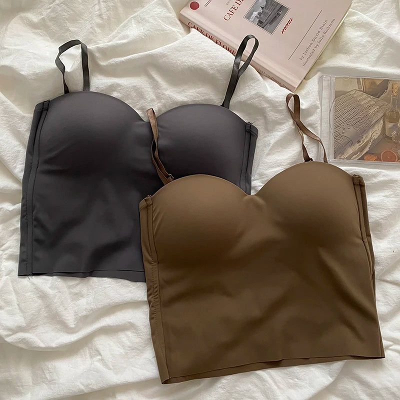 Hot Girls Wearing Solid Color Halter Tops Wear Sports Vests, Sexy Slim Bottoming Shirts, Seamless Outer Vest Bras