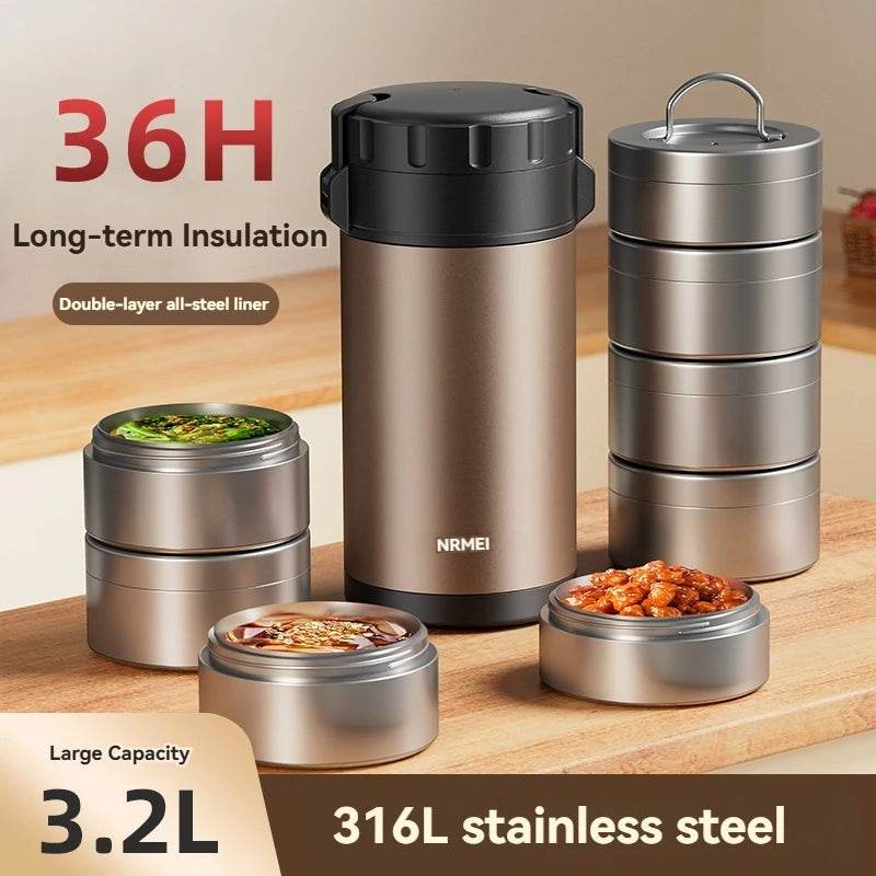 Stainless Steel Lunch Box, Large Capacity, Outdoor Portable Bento Box, Multi-Layer Thermal Food Storage Container, New Upgrade